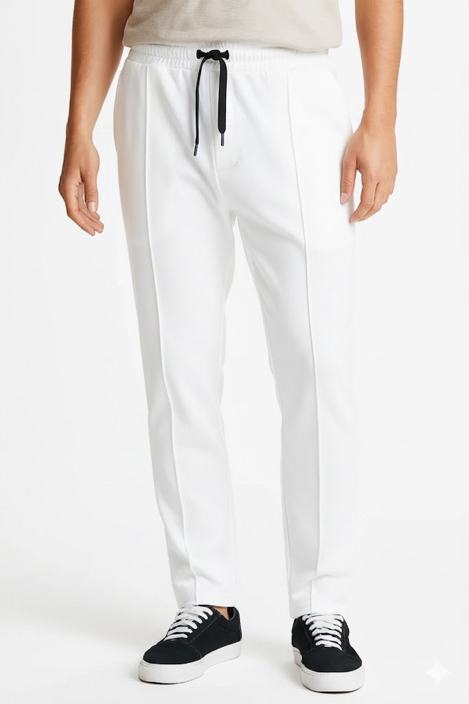 White Drawstring Waist Formal Trousers