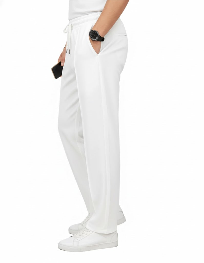 White Drawstring Waist Formal Trousers