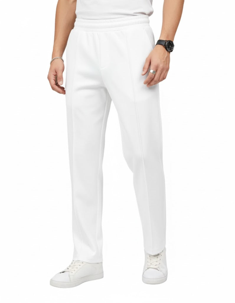 White Drawstring Waist Formal Trousers